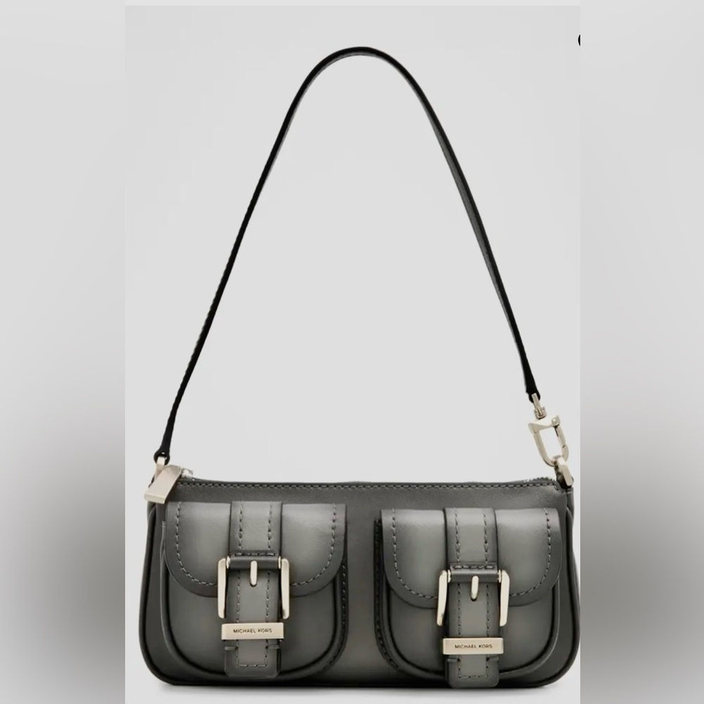 Michael Kors Zoe convertible pouchette in Burnished Storm Gray color